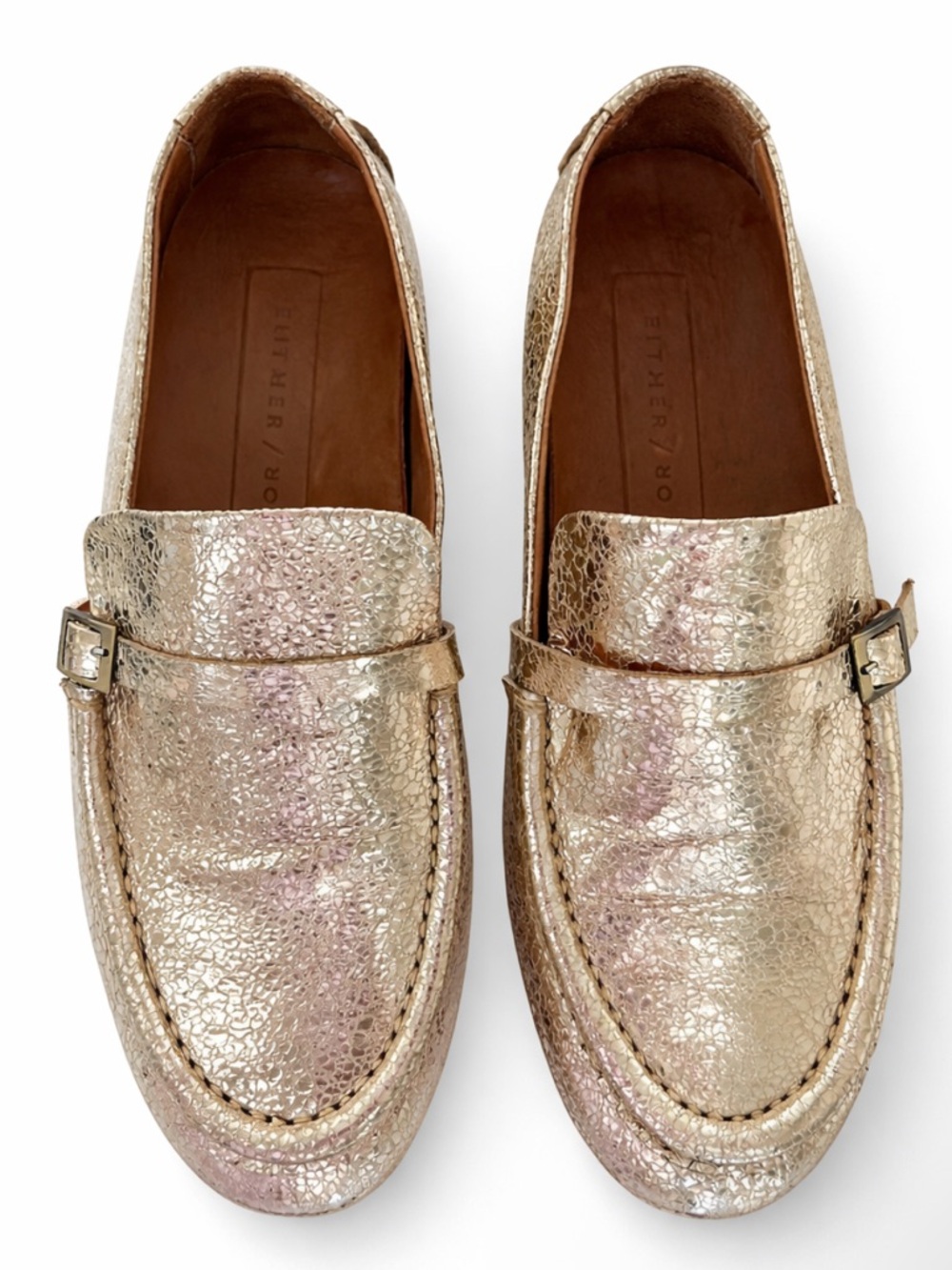 Either/Or Metallic Gold Women's Loafers - Sleek Slip-On Flats